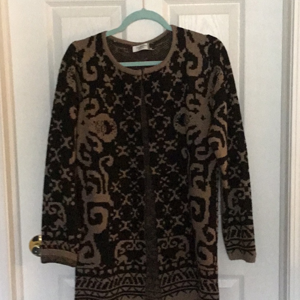 Black & tan print cardigan sweater- new never worn.